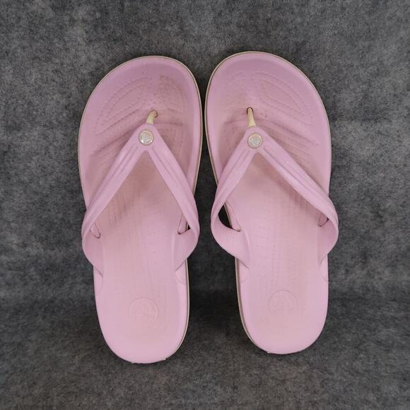 Crocs Shoes Womens 10 Sandals Flip Flops Crocband Pink White Casual Comfort Flat - Picture 6 of 11